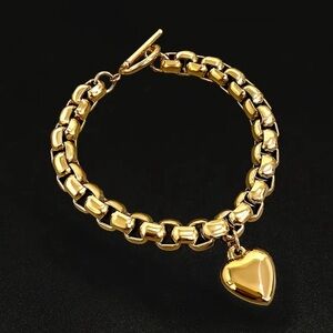 New-18k gold plated stainless steel heart-shaped charm bracelet